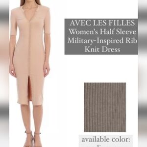 Avec Les Filles New Gray Ribbed Military Inspured Dress